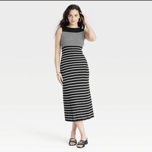 a new day Black and White Striped Sleeveless Dress